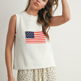 Flag Printed Knit Sweater Tank Ivory Multi