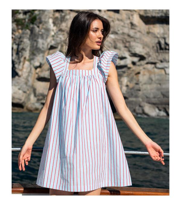 capri mini dress Ramy Brook Azalea Cotton Tailored Scoop Neck Mini Dress in Capri Blue