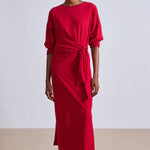 Long Sleeve Vanina Cinched Waist Dress Dragon Fruit Red
