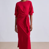 Long Sleeve Vanina Cinched Waist Dress Dragon Fruit Red