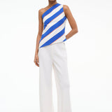 The Esme One Shoulder Top Yacht Rugby Stripe