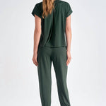 Short Sleeve T Shirt Jumpsuit Dark Green