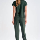Short Sleeve T Shirt Jumpsuit Dark Green