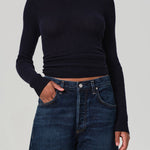 Alessia Crewneck Ribbed Knit Sweater Navy