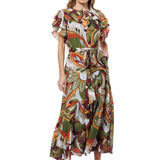 Nythia Printed Flutter Midi Dress Green Multi