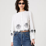 Cambria Cotton Embroidered Long Sleeve Linen White Navy