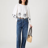 Cambria Cotton Embroidered Long Sleeve Linen White Navy