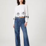 Cambria Cotton Embroidered Long Sleeve Linen White Navy