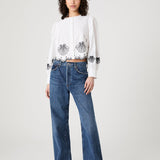 Cambria Cotton Embroidered Long Sleeve Linen White Navy