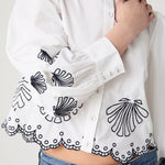Cambria Cotton Embroidered Long Sleeve Linen White Navy