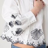 Cambria Cotton Embroidered Long Sleeve Linen White Navy