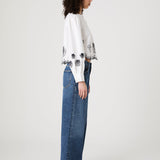 Cambria Cotton Embroidered Long Sleeve Linen White Navy