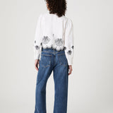 Cambria Cotton Embroidered Long Sleeve Linen White Navy