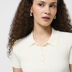 Crinkle Knit Slim Polo Porcelain Cream
