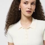 Crinkle Knit Slim Polo Porcelain Cream