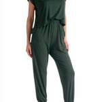 Short Sleeve T Shirt Jumpsuit Dark Green