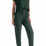 Short Sleeve T Shirt Jumpsuit Dark Green