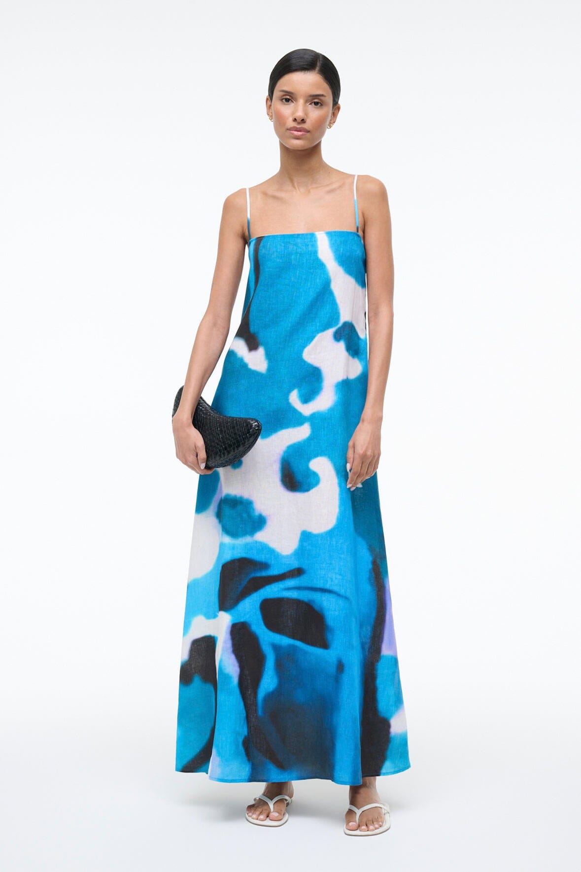Staud Women's Laura Printed Linen Maxi Dress - Blue Haze