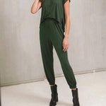 Short Sleeve T Shirt Jumpsuit Dark Green