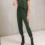 Short Sleeve T Shirt Jumpsuit Dark Green