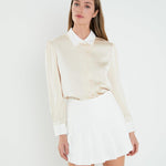 Silky Shirt with Poplin Combo Collar
