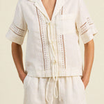 Inez Tie Shirt Ivory Linen
