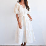 Never a Wallflower Gathered V-Neck Dress Ivory Corduroy