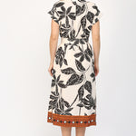 Tropical Linen Blended Standard Collar Midi Dress Taupe Multi