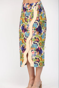 Wave Color Contrast Detailed Wrap Skirt