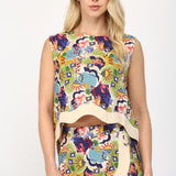 Wave Color Contrast Sleeveless Top