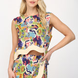 Wave Color Contrast Sleeveless Top