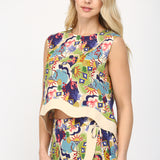 Wave Color Contrast Sleeveless Top
