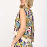 Wave Color Contrast Sleeveless Top