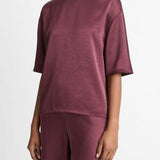 Fluid Satin Short Sleeve Blouse Black Rose