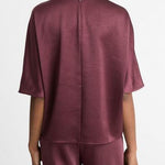 Fluid Satin Short Sleeve Blouse Black Rose