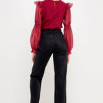 Organza Mixed Smocked Detail Long Sleeve Top