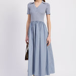 Stenson Mixed Media Midi Dress Dusty Blue