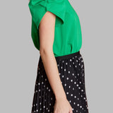 Shirring Sleeve Knit Top Green