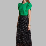 Shirring Sleeve Knit Top Green