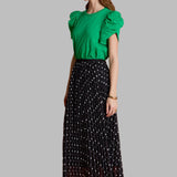 Shirring Sleeve Knit Top Green