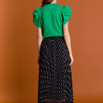 Shirring Sleeve Knit Top Green