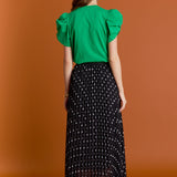 Shirring Sleeve Knit Top Green