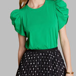 Shirring Sleeve Knit Top Green