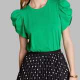 Shirring Sleeve Knit Top Green