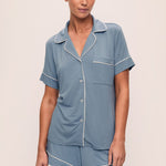Gisele Relaxed Short Pj Set Faded Denim/Ivory