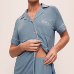 Gisele Relaxed Short Pj Set Faded Denim/Ivory