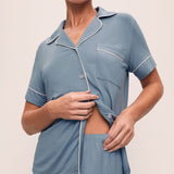 Gisele Relaxed Short Pj Set Faded Denim/Ivory