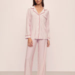 Gisele Printed Modal Long PJ Set Duo Stripe Haute Red/Haute Red W/ Ribbon