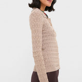 Ruby Knit Long Sleeve Polo Champagne