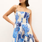 Neeley Smocked Abstract Print Cotton Midi Dress